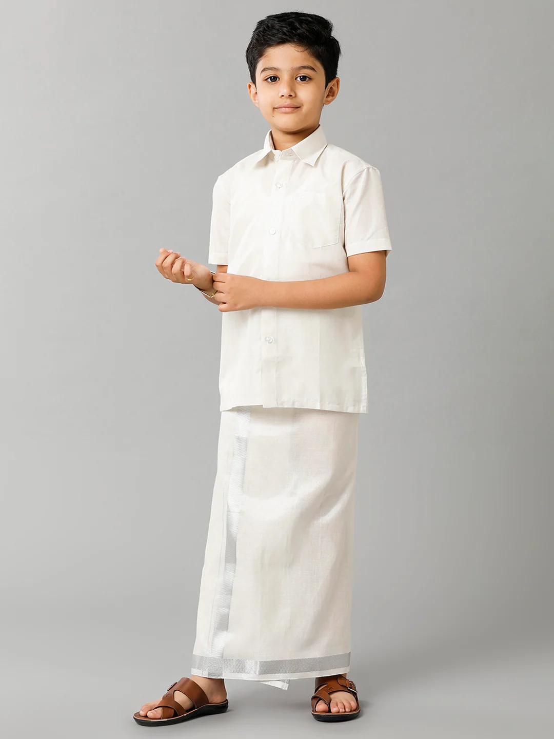 Like Father Like Son Tissue ReadyMade Dhoti & Shirt Combo Silver - Image 3