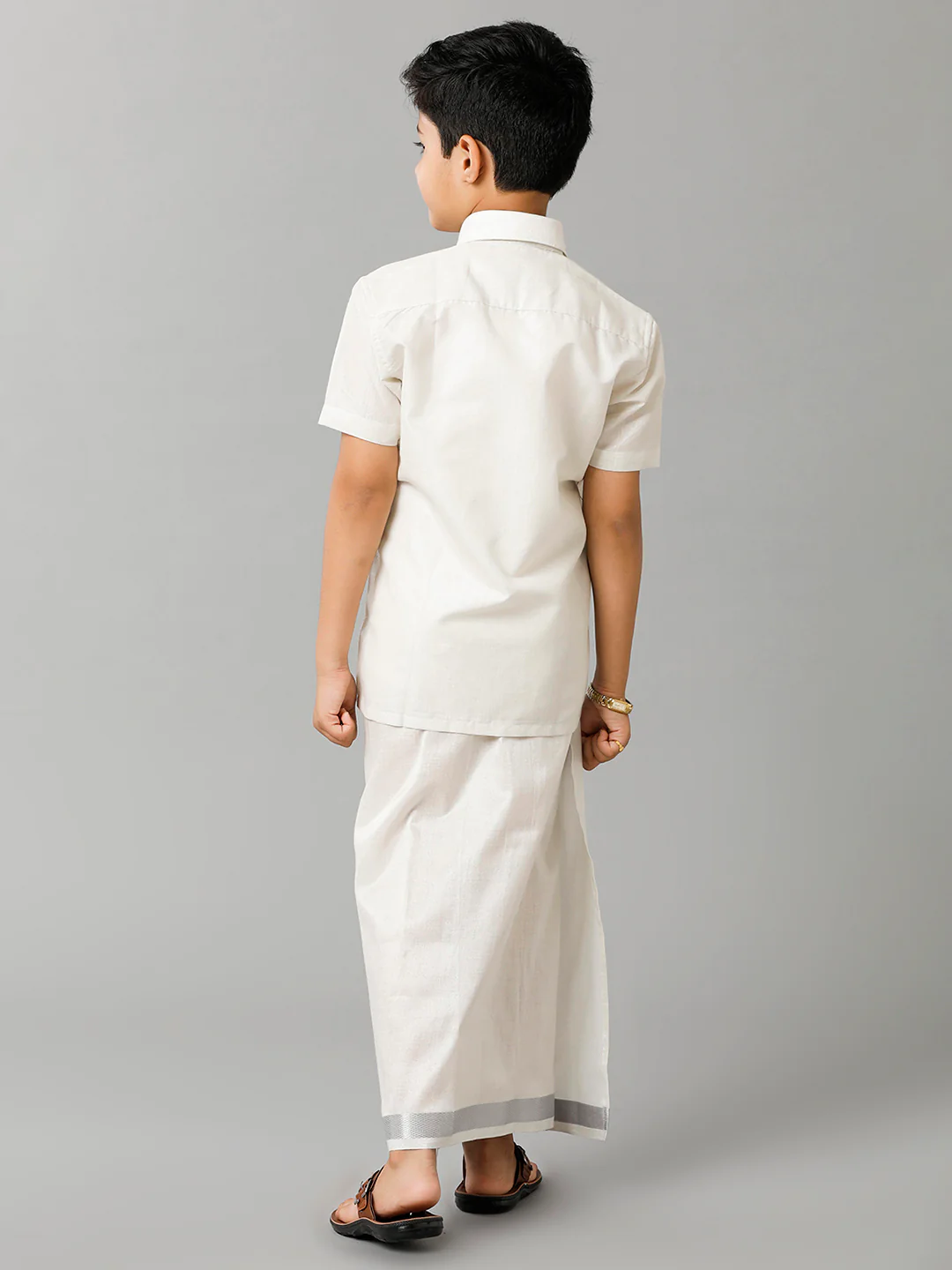 Like Father Like Son Tissue ReadyMade Dhoti & Shirt Combo Silver - Image 7