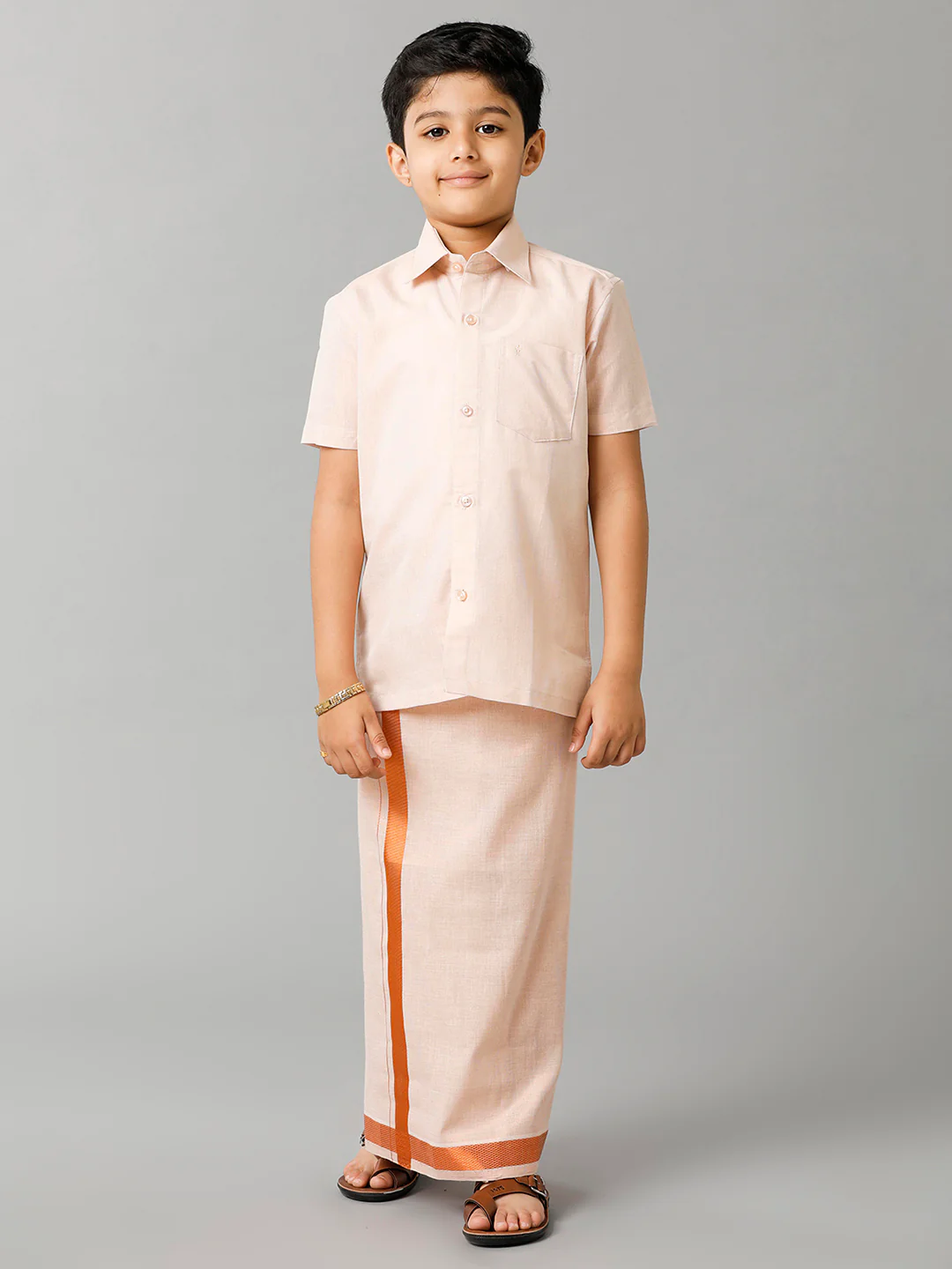 Like Father Like Son Tissue Shirt & Dhoti Combo Copper - Image 2