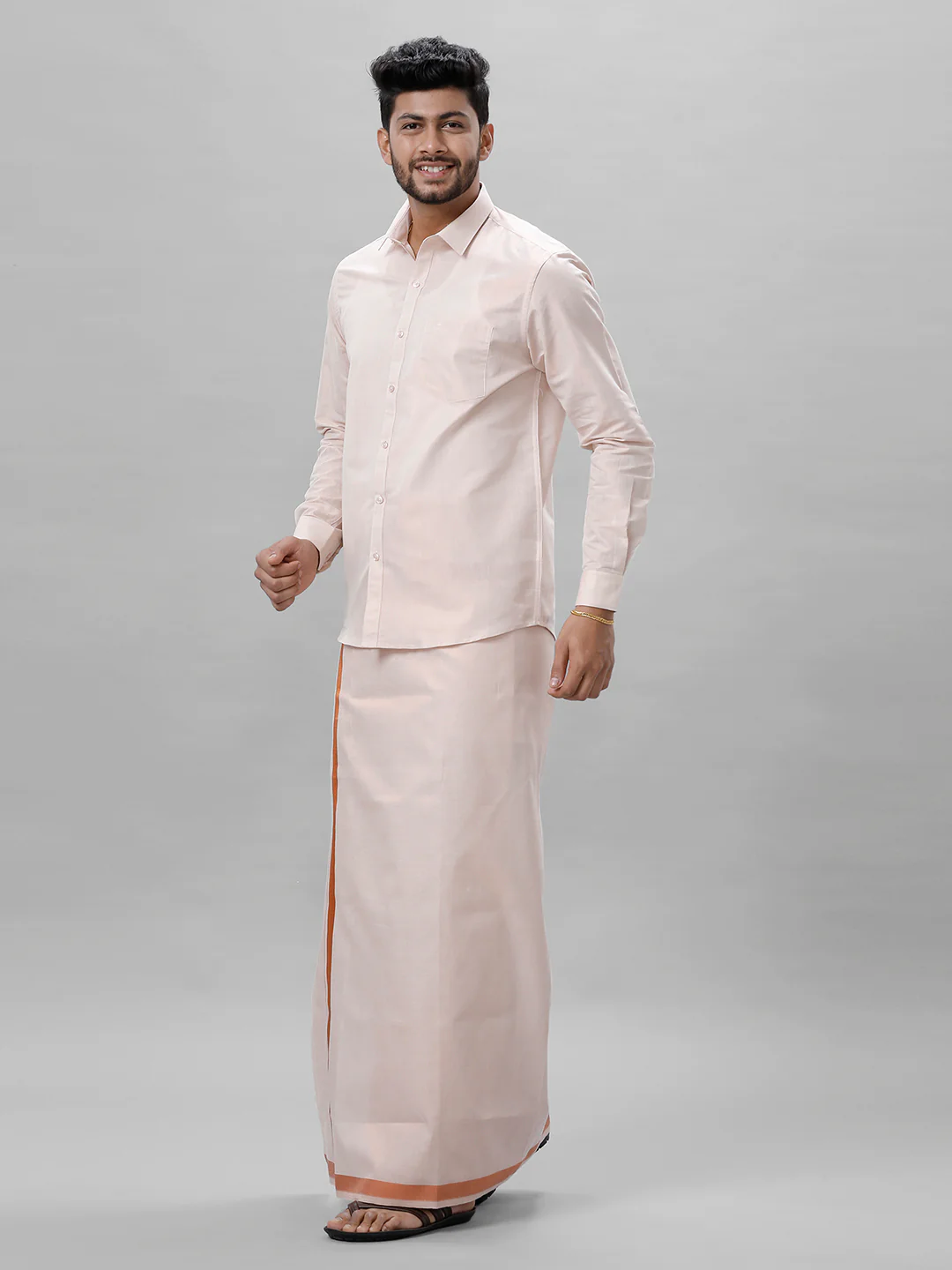 Like Father Like Son Tissue Shirt & Dhoti Combo Copper - Image 3