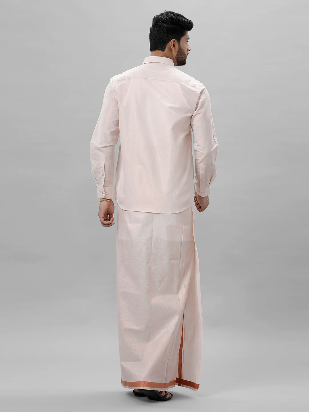 Like Father Like Son Tissue Shirt & Dhoti Combo Copper - Image 4
