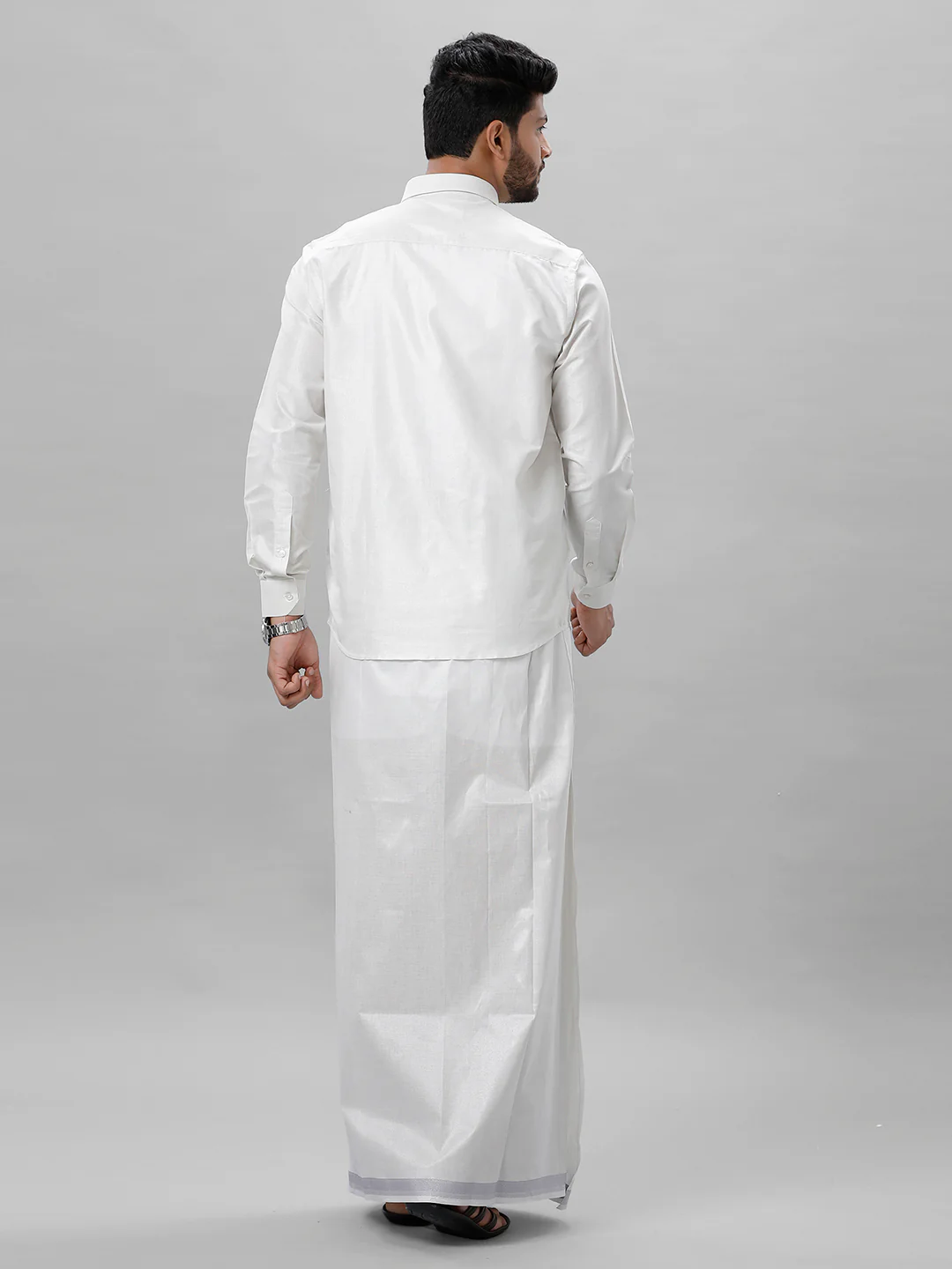 Like Father Like Son Tissue Shirt & Dhoti Combo Silver - Image 5