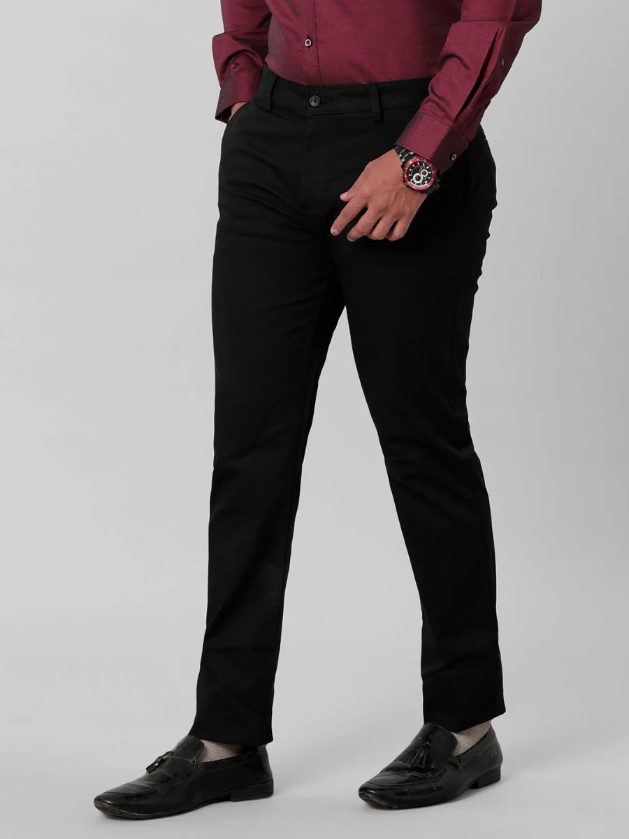 Linen Cotton Black Trim Fit Pants LC2 - Image 3