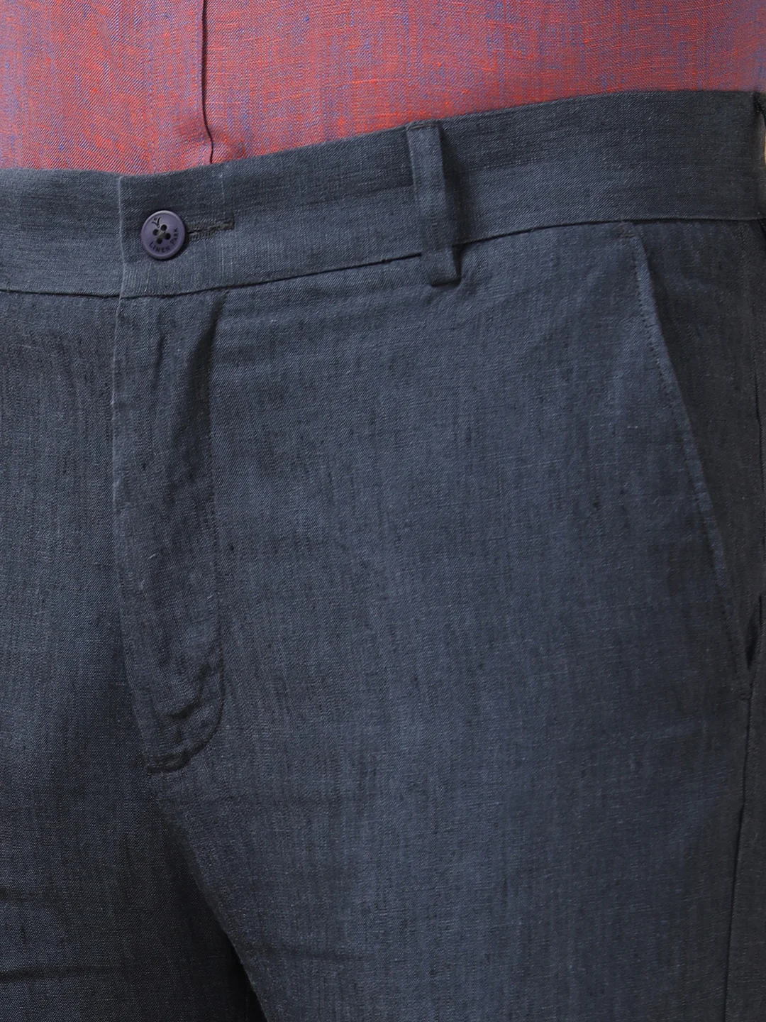 Linen Cotton Grayish Blue Trim Fit Pants LC10 - Image 4