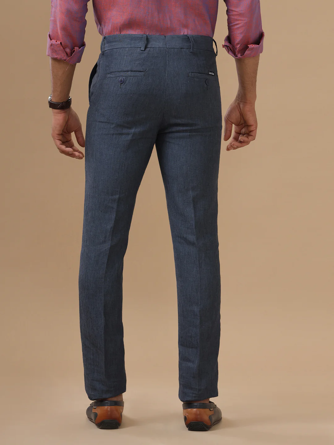 Linen Cotton Grayish Blue Trim Fit Pants LC10 - Image 5