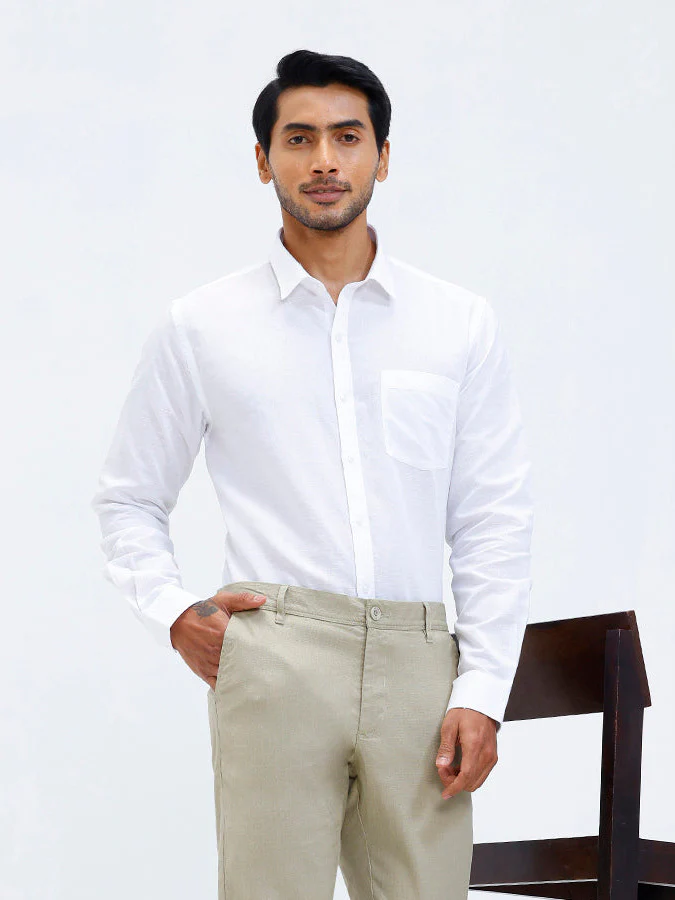 Linen Cotton Shirt and Light Olive Trousers Combo TR15505 - Image 3