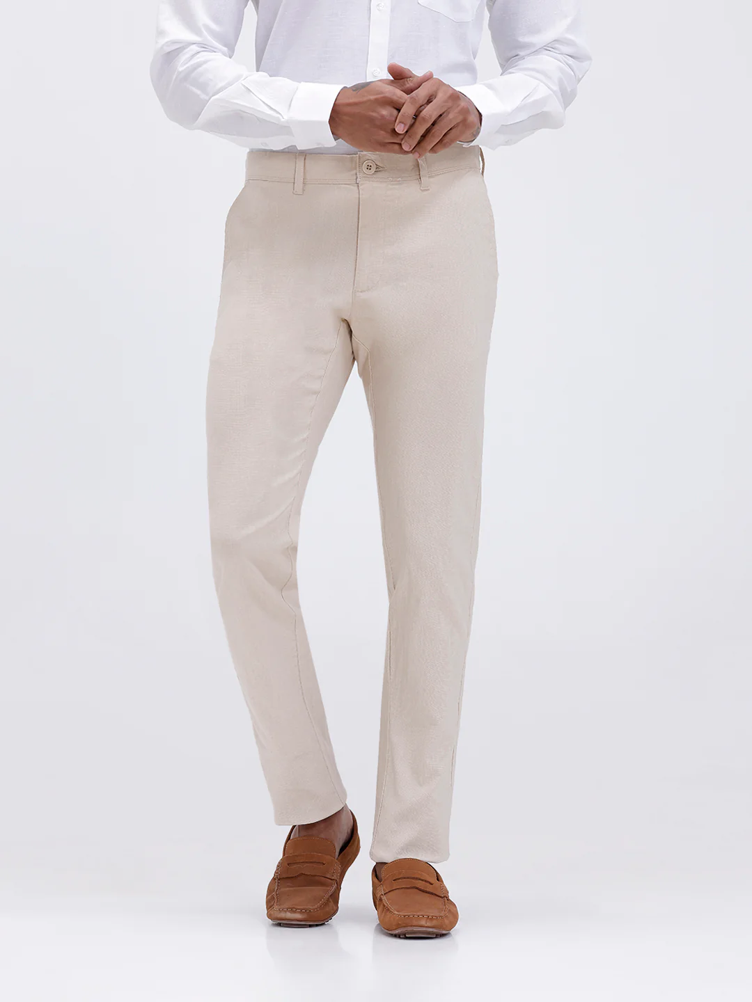 Linen Cotton Smart Fit Pants Beige