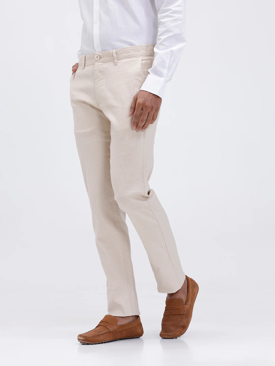 Linen Cotton Smart Fit Pants Beige - Image 2
