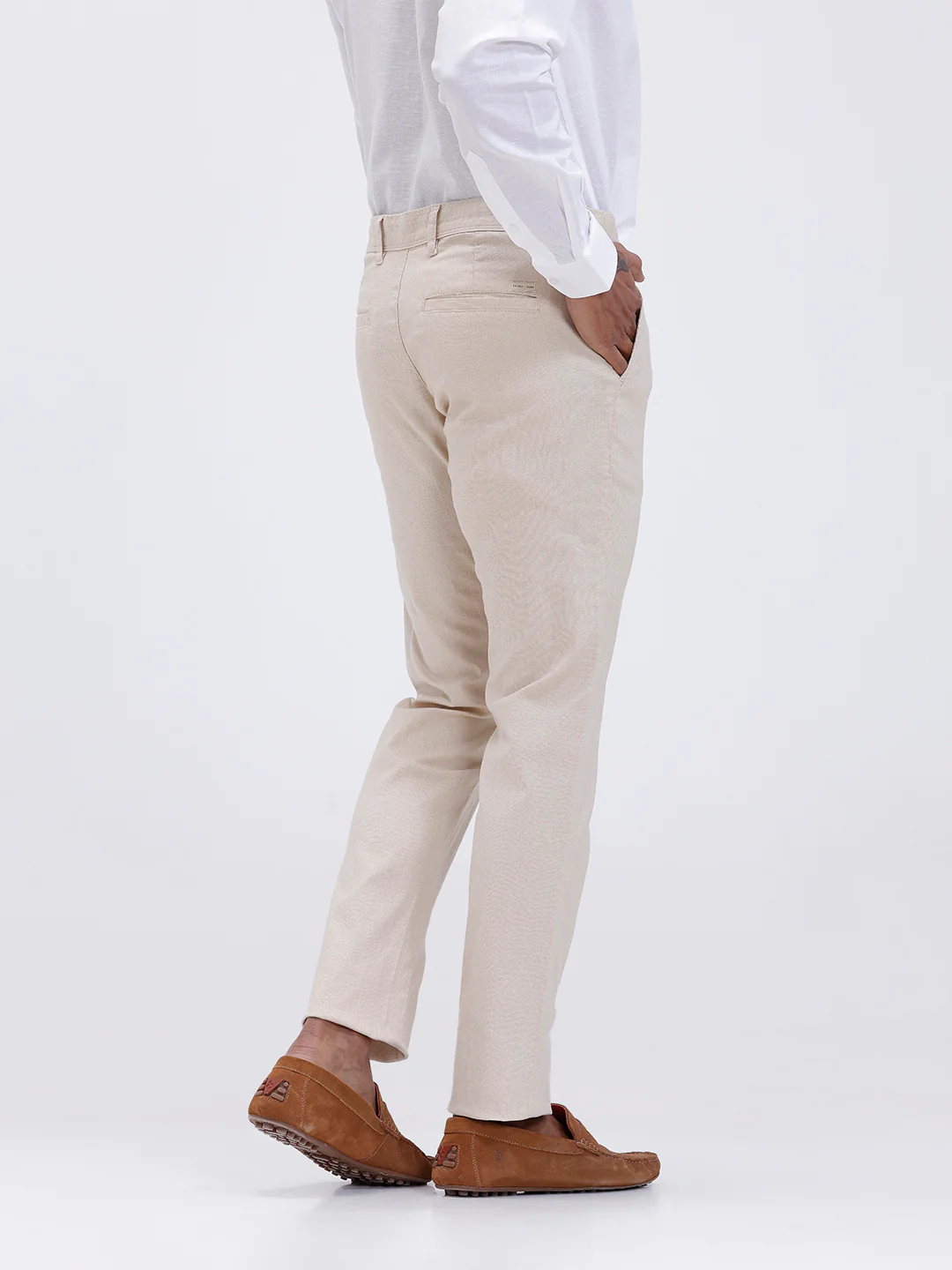 Linen Cotton Smart Fit Pants Beige - Image 3