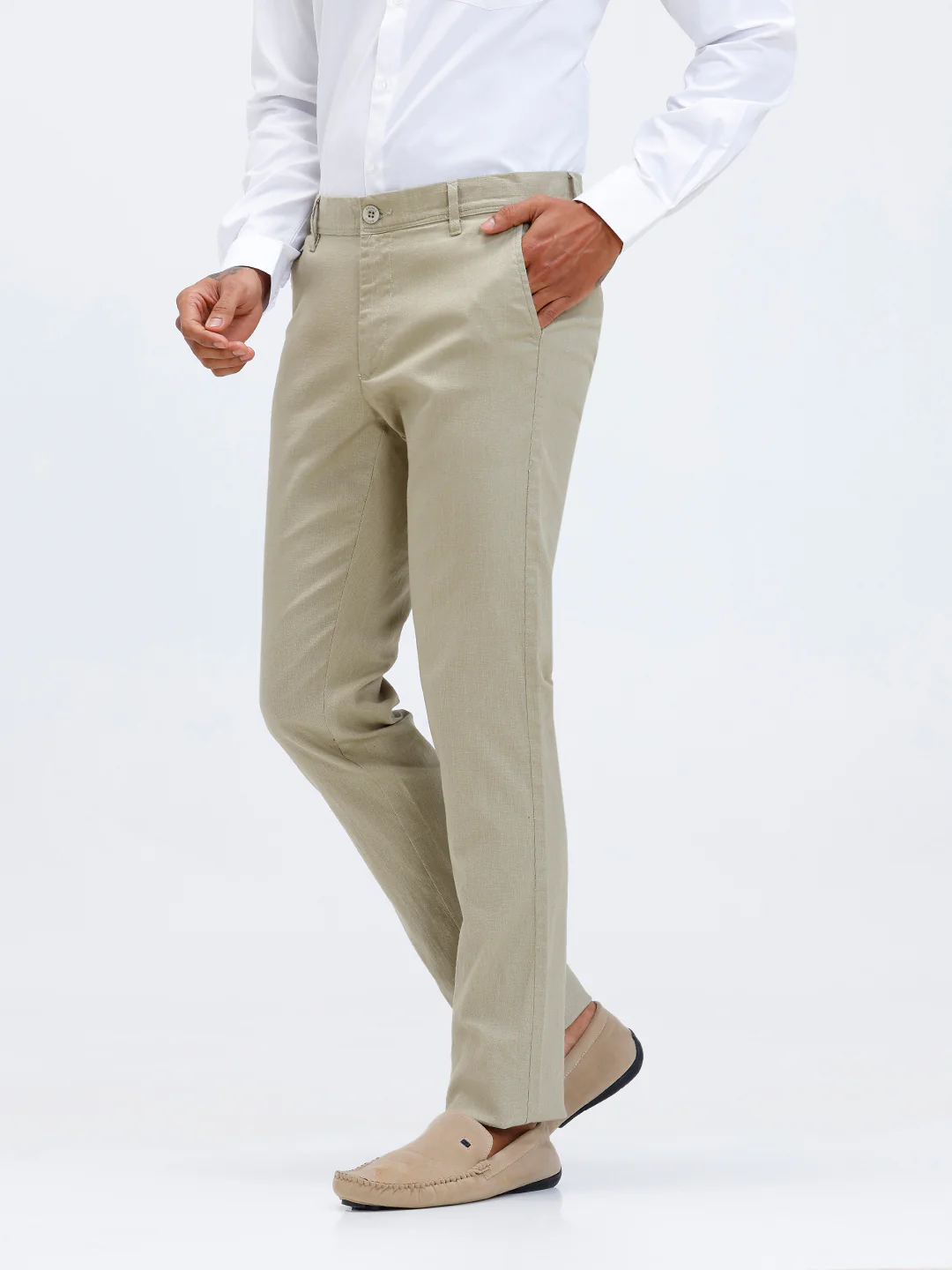 Linen Cotton Smart Fit Pants Light Olive - Image 2