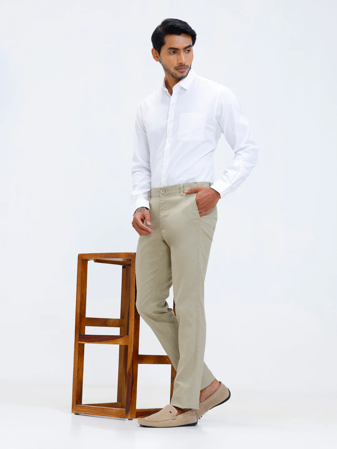 Linen Cotton Smart Fit Pants Light Olive - Image 5
