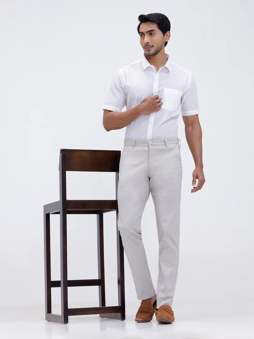 Linen Cotton Smart Fit Pants OffWhite - Image 5