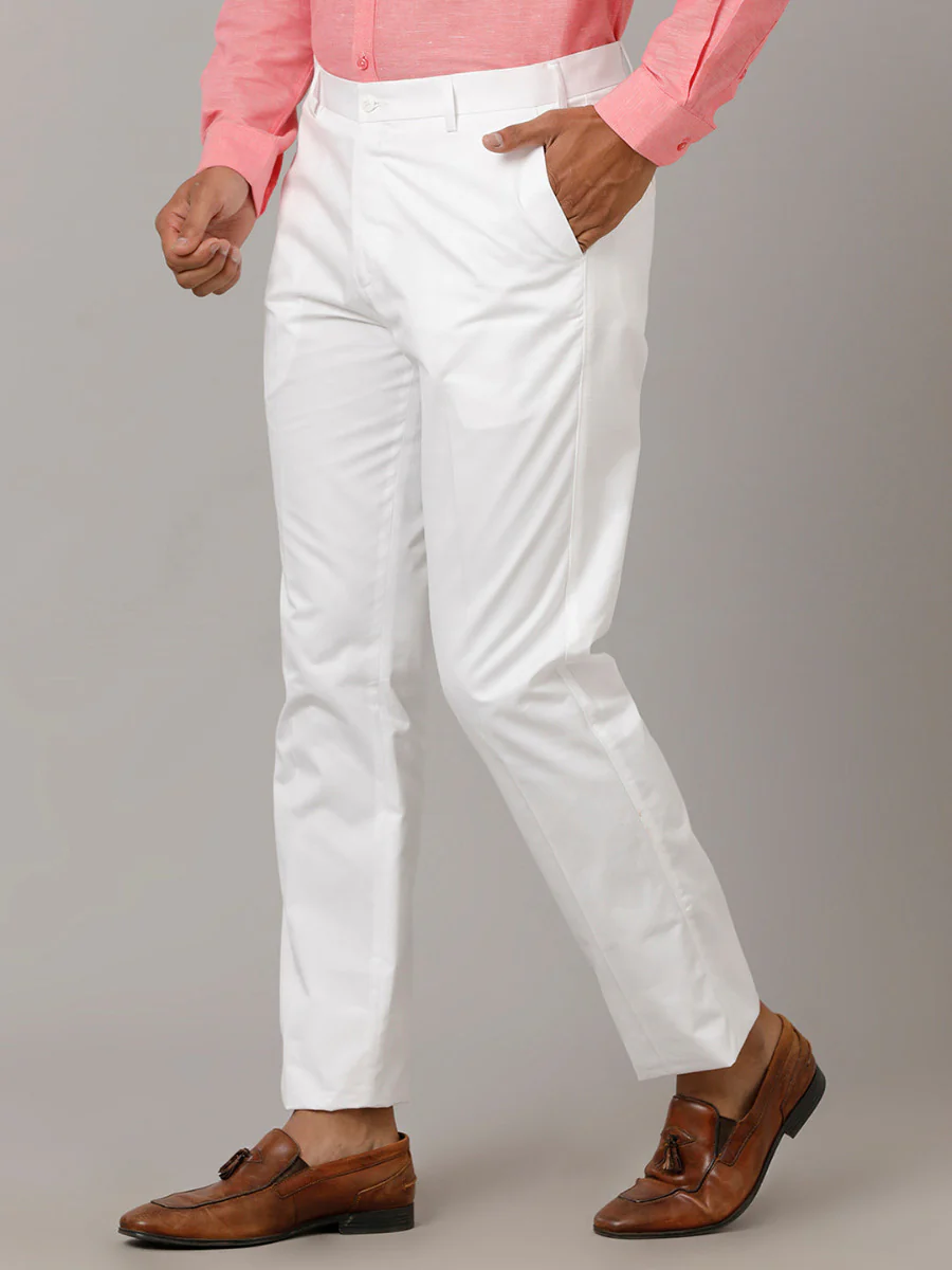 Linen Cotton Trim Fit Pants White WH02 - Image 2