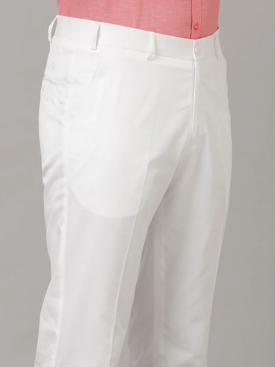 Linen Cotton Trim Fit Pants White WH02 - Image 3