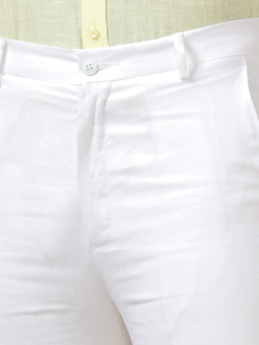 Linen Cotton Trim Fit White Pants - Image 4