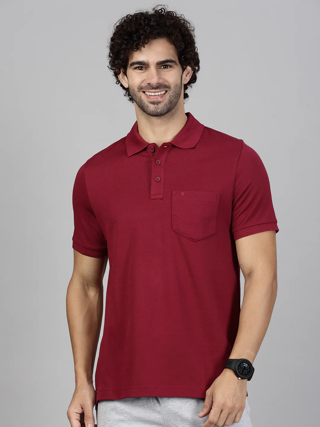 Maroon Polo T-shirt with Grey Shorts Combo - Image 2