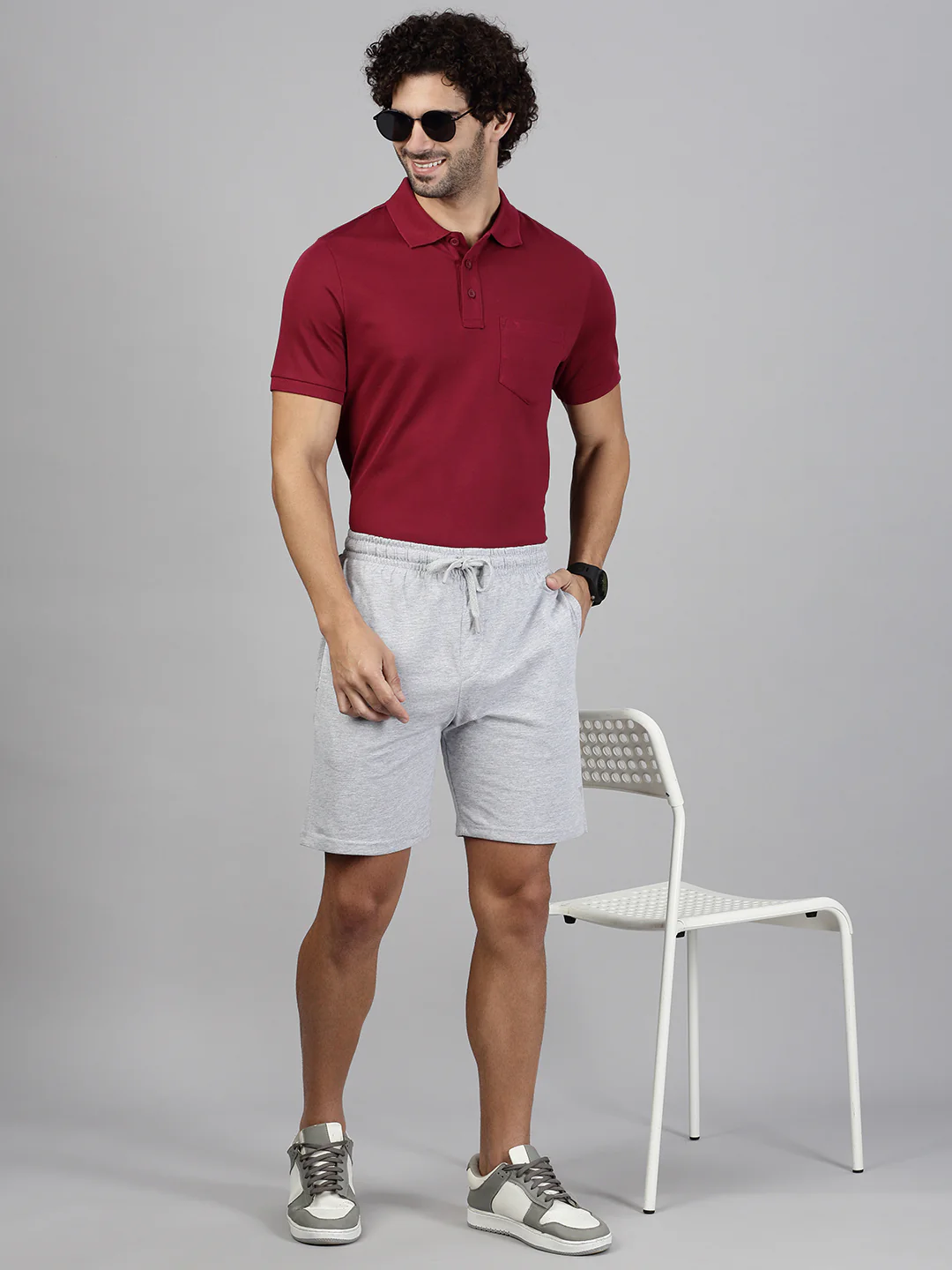 Maroon Polo T-shirt with Grey Shorts Combo - Image 8