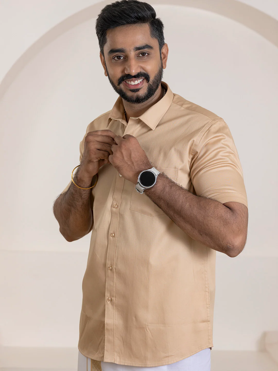 Men 100% Cotton Brown Shirt and Fancy Border Dhoti Set BT1 - Image 7
