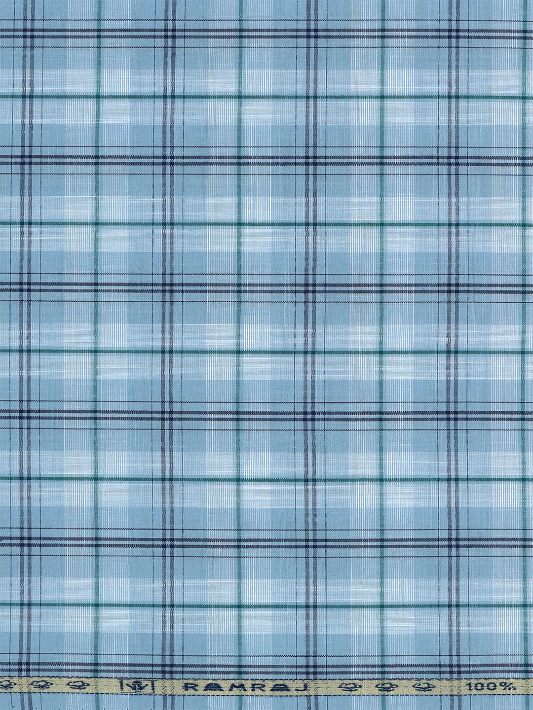 Men 100% Cotton Checked Blue Shirt Fabric Alberto - Image 3