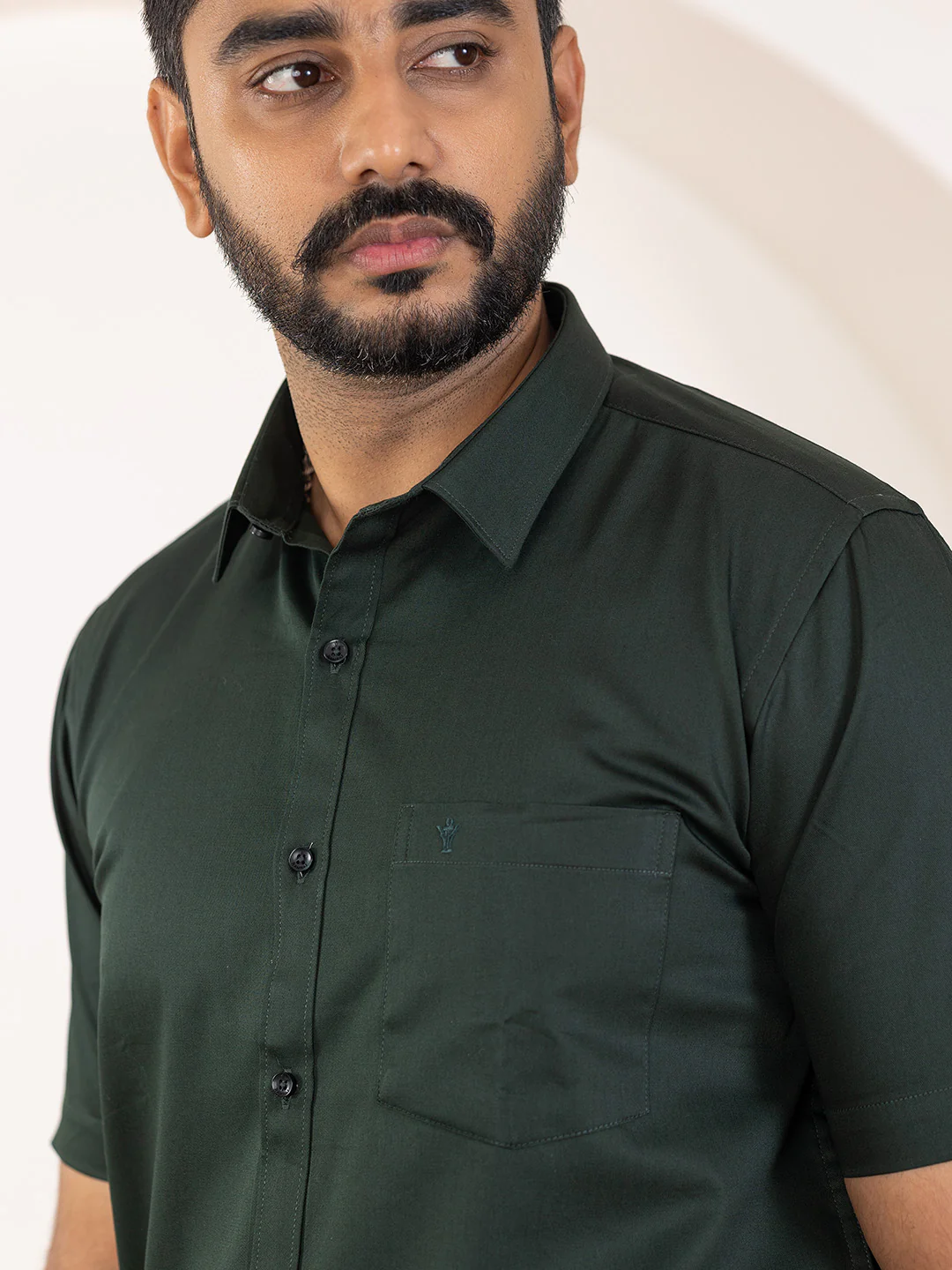 Men 100% Cotton Dark Green Shirt and Fancy Border Dhoti Set BT10 - Image 8