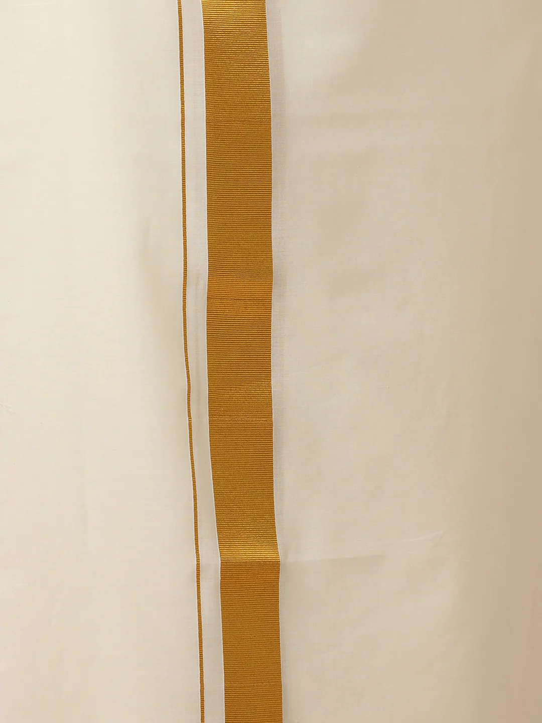 Men 100% Cotton Double Layer Cream Dhoti with 1 1/2" Gold Jari Border Arputha - Image 5