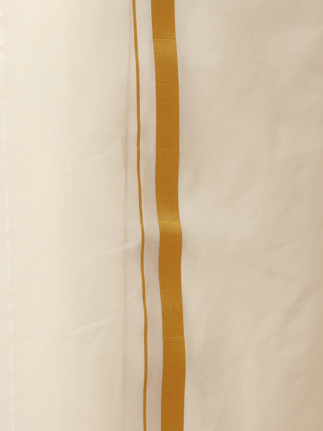Men 100% Cotton Double Layer Cream Dhoti with 1" Gold Jari Border Daya - Image 5