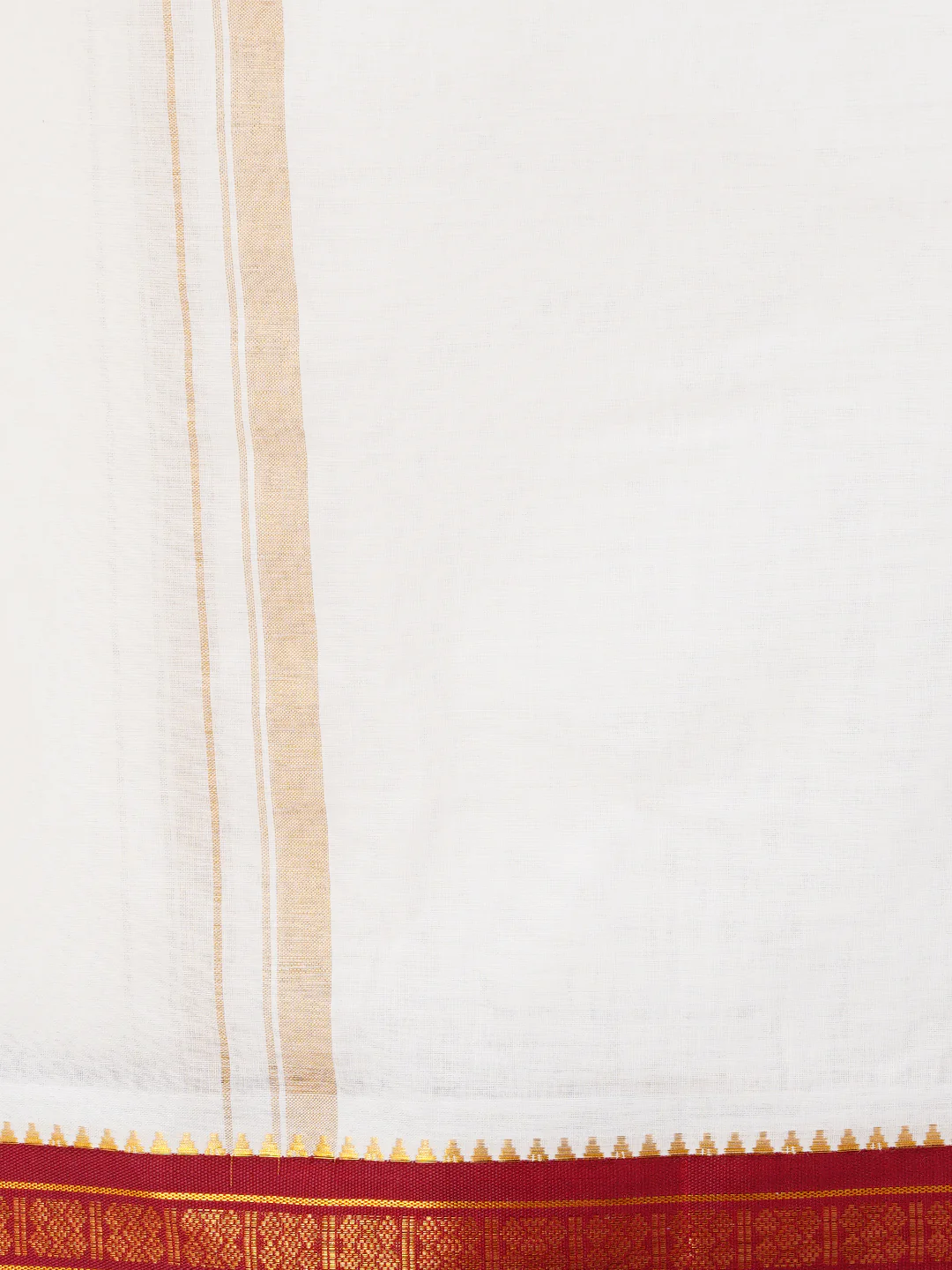 Men 100% Cotton Double Layer Cream Dhoti with Mayilkhan Border Sudharsan - Image 4