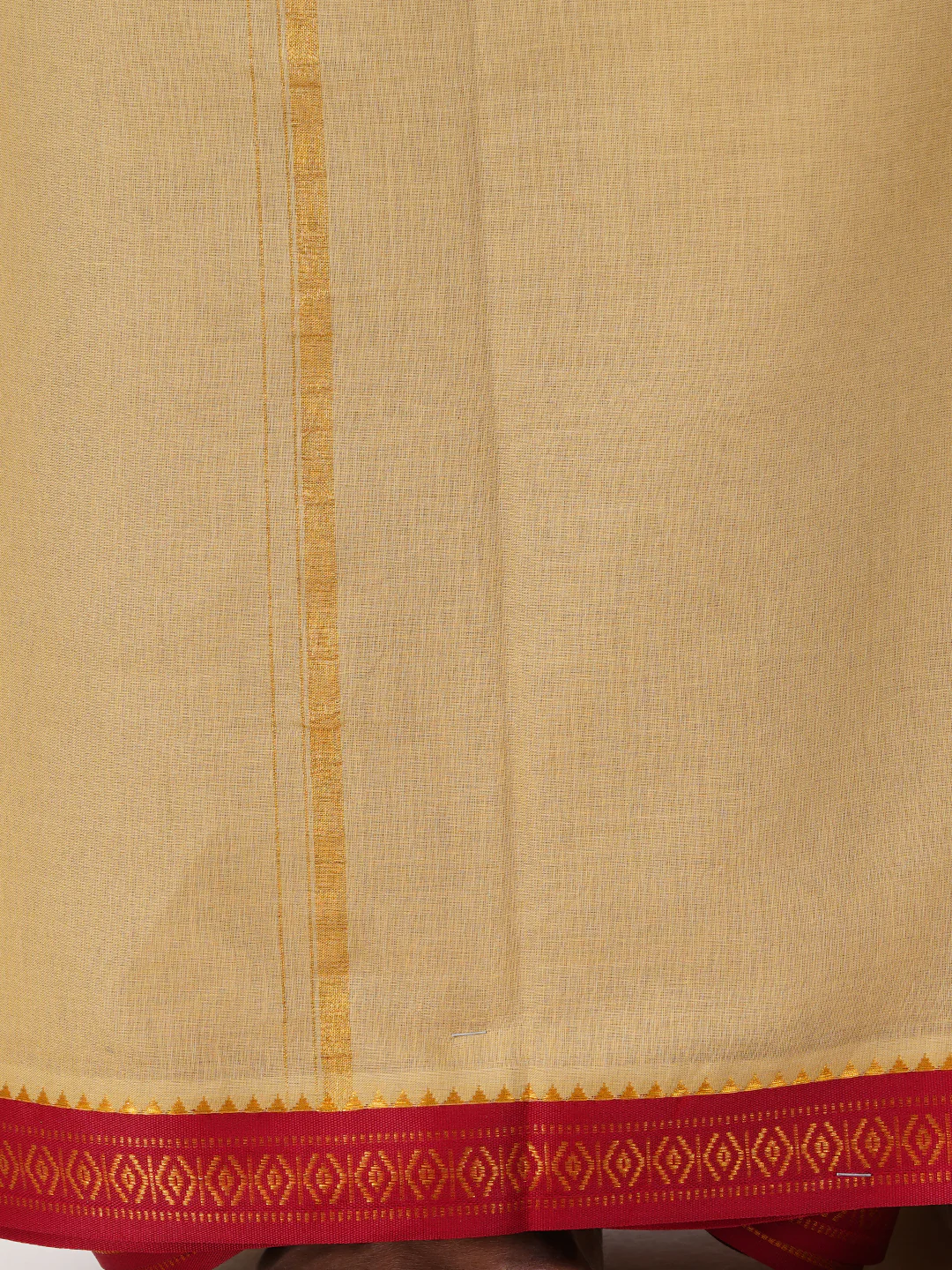 Men 100% Cotton Double Layer Light Kaaki Dhoti with Mayilkhan Border Sudharsan - Image 4