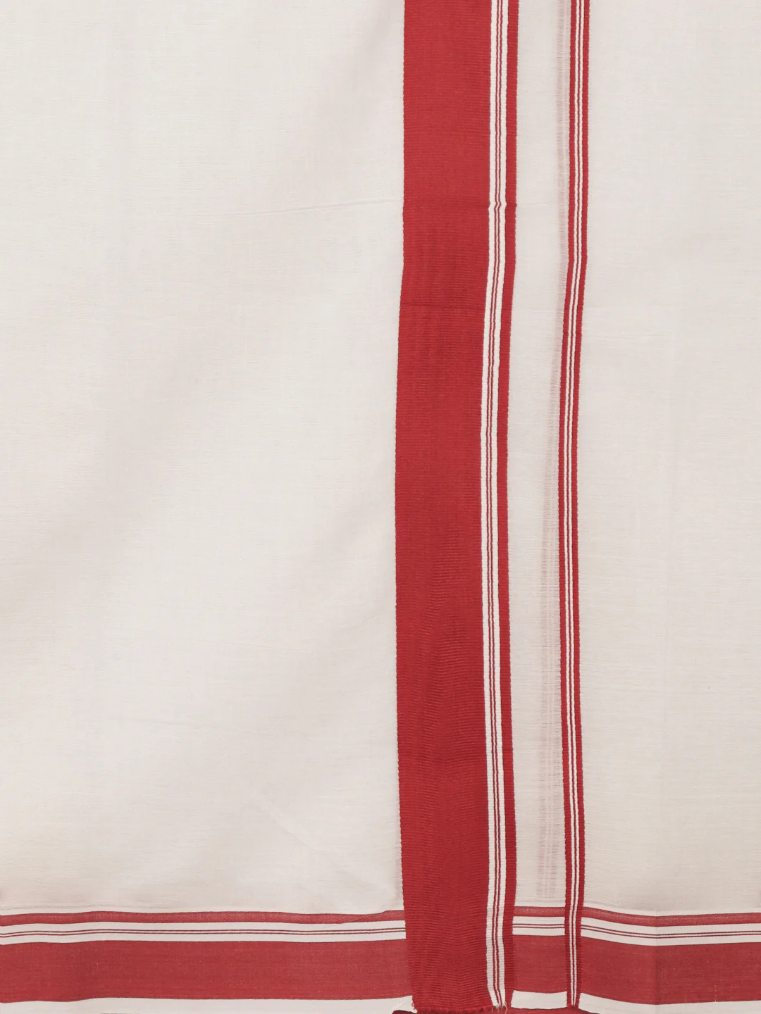 Men 100% Cotton Double Layer Off White Dhoti with Fancy Border EF09 - Image 3