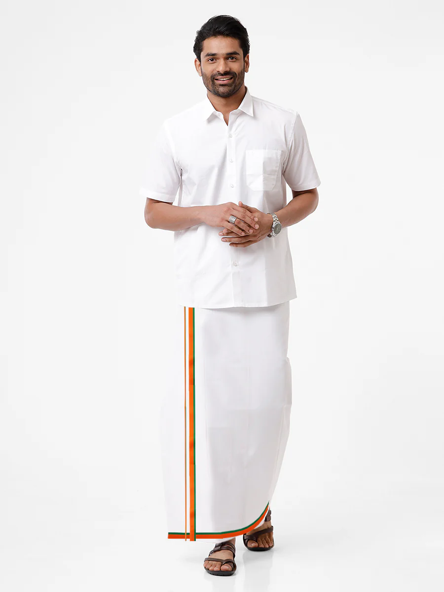 Men 100% Cotton Double Layer Political Dhoti & Towel Set Minister BJP - Image 2
