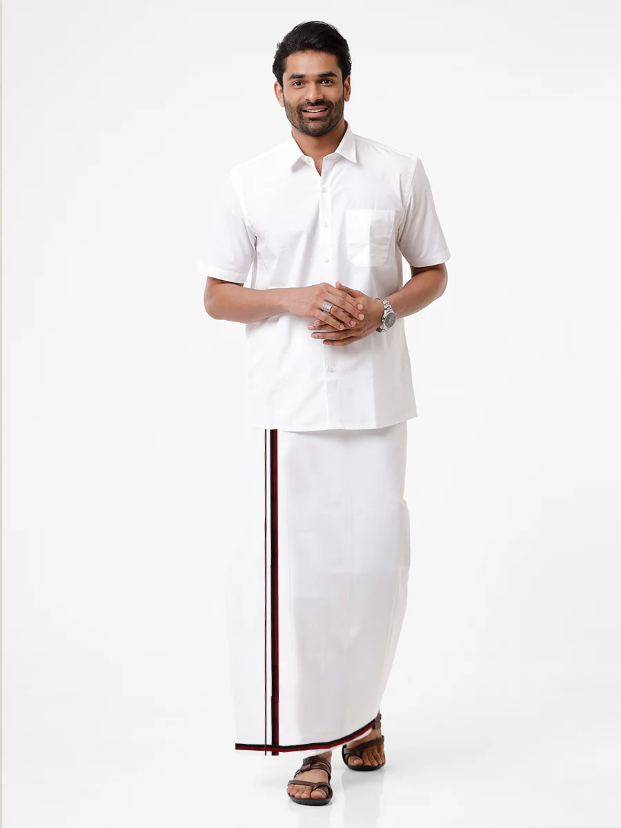 Men 100% Cotton Double Layer Political Dhoti & Towel Set Minister DMK - Image 2