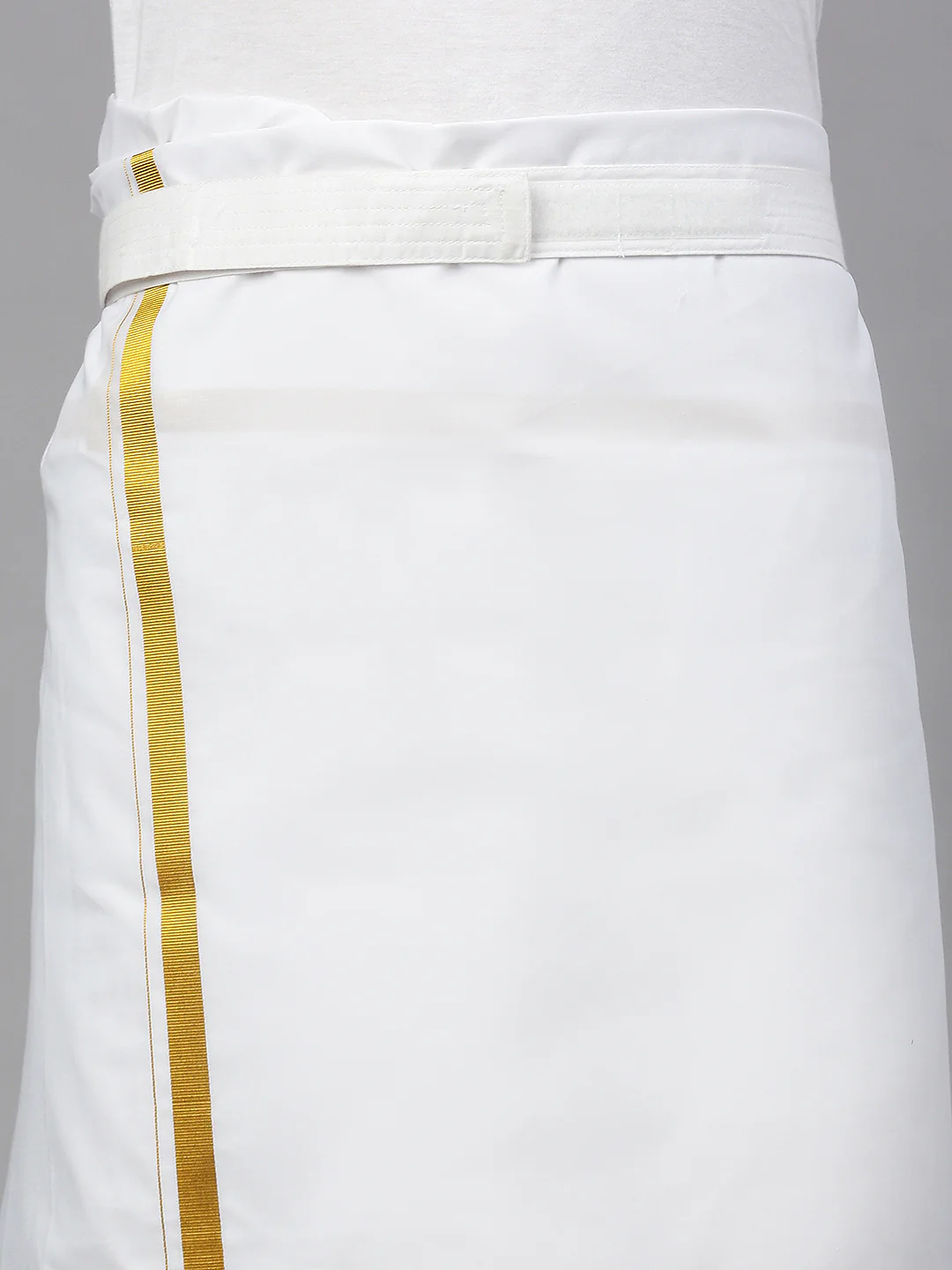 Men 100% Cotton Double Layer White Dhoti &Towel Set with 1/2" Inch Gold Jari Border Kalasadan - Image 5