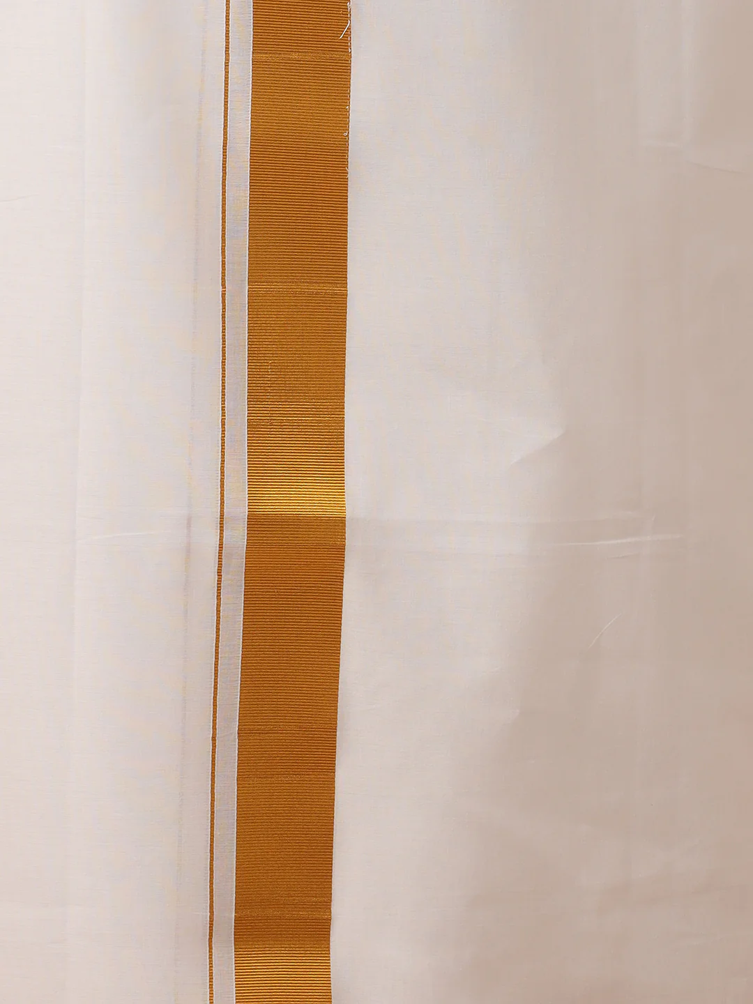 Men 100% Cotton Double Layer White Dhoti with 1 1/2" Jari Border Gold Special Pet - Image 4