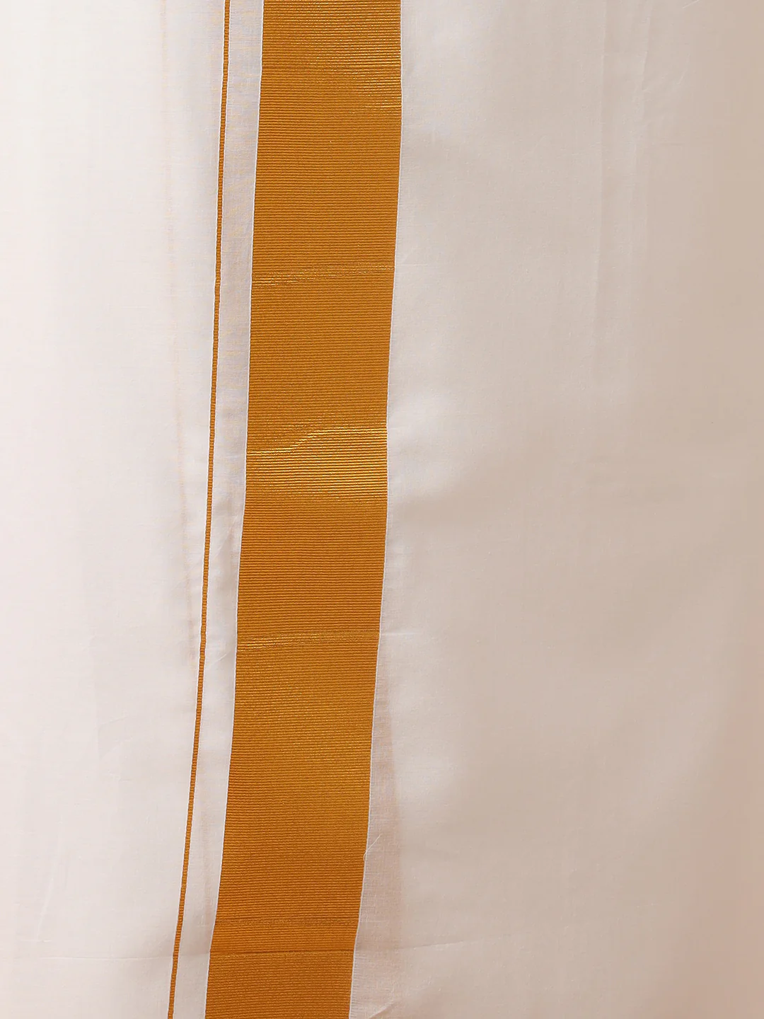 Men 100% Cotton Double Layer White Dhoti with 2 1/2" Gold Jari Border Kaviyam - Image 5