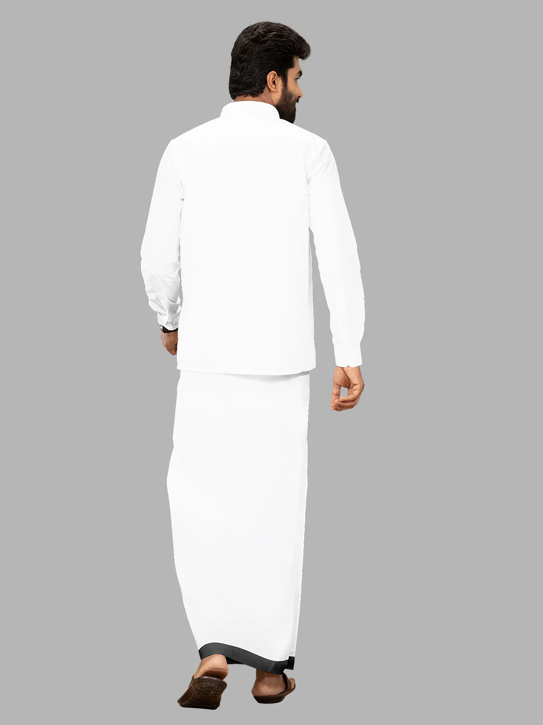 Men 100% Cotton Double Layer White Dhoti with Fancy Border RPN01 - Image 3