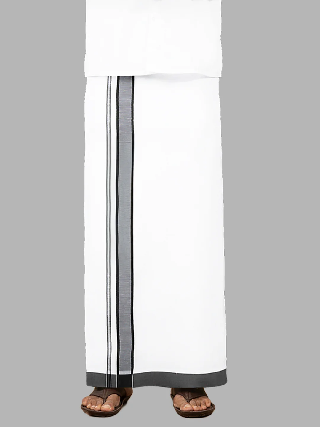 Men 100% Cotton Double Layer White Dhoti with Fancy Border RPN01 - Image 4
