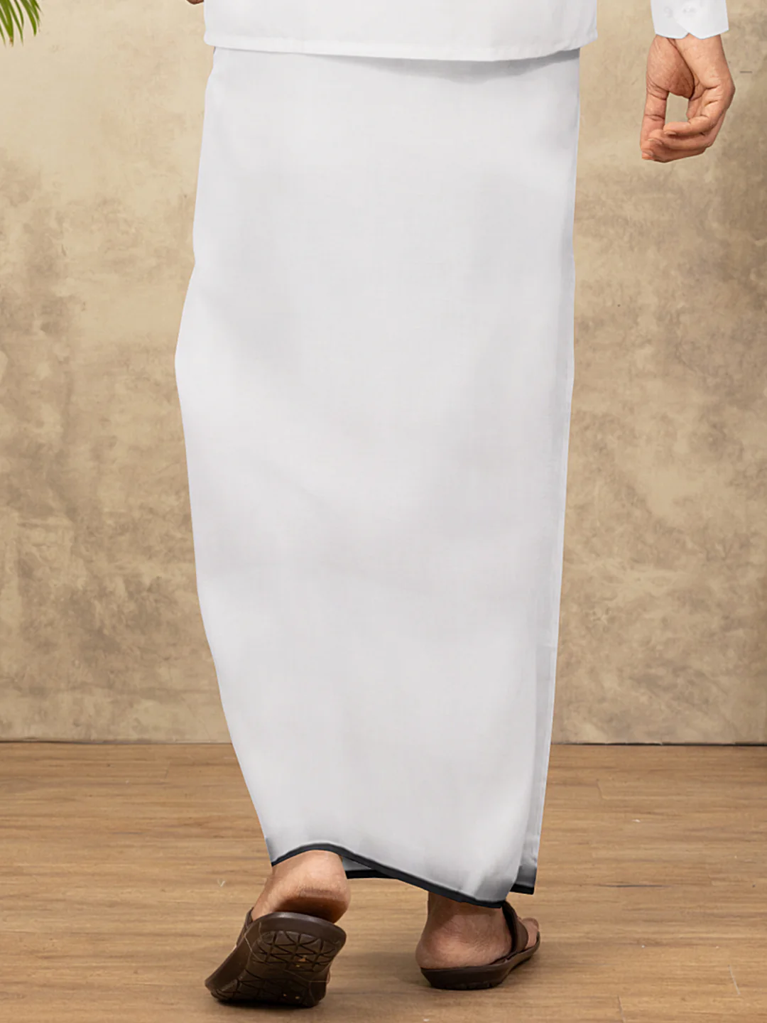 Men 100% Cotton Double Layer White Dhoti with Fancy Jari Border BJ01 - Image 3
