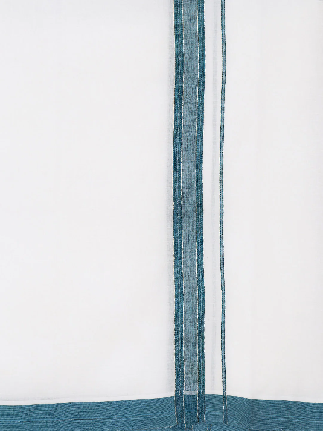 Men 100% Cotton Double Layer White Dhoti with Fancy Jari Border EJF14 - Image 3