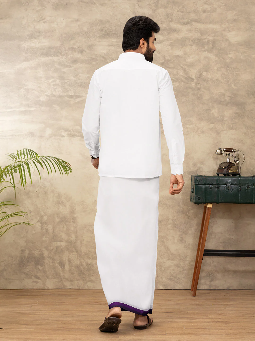 Men 100% Cotton Double Layer White Dhoti with Fancy Jari Border EJF15 - Image 3