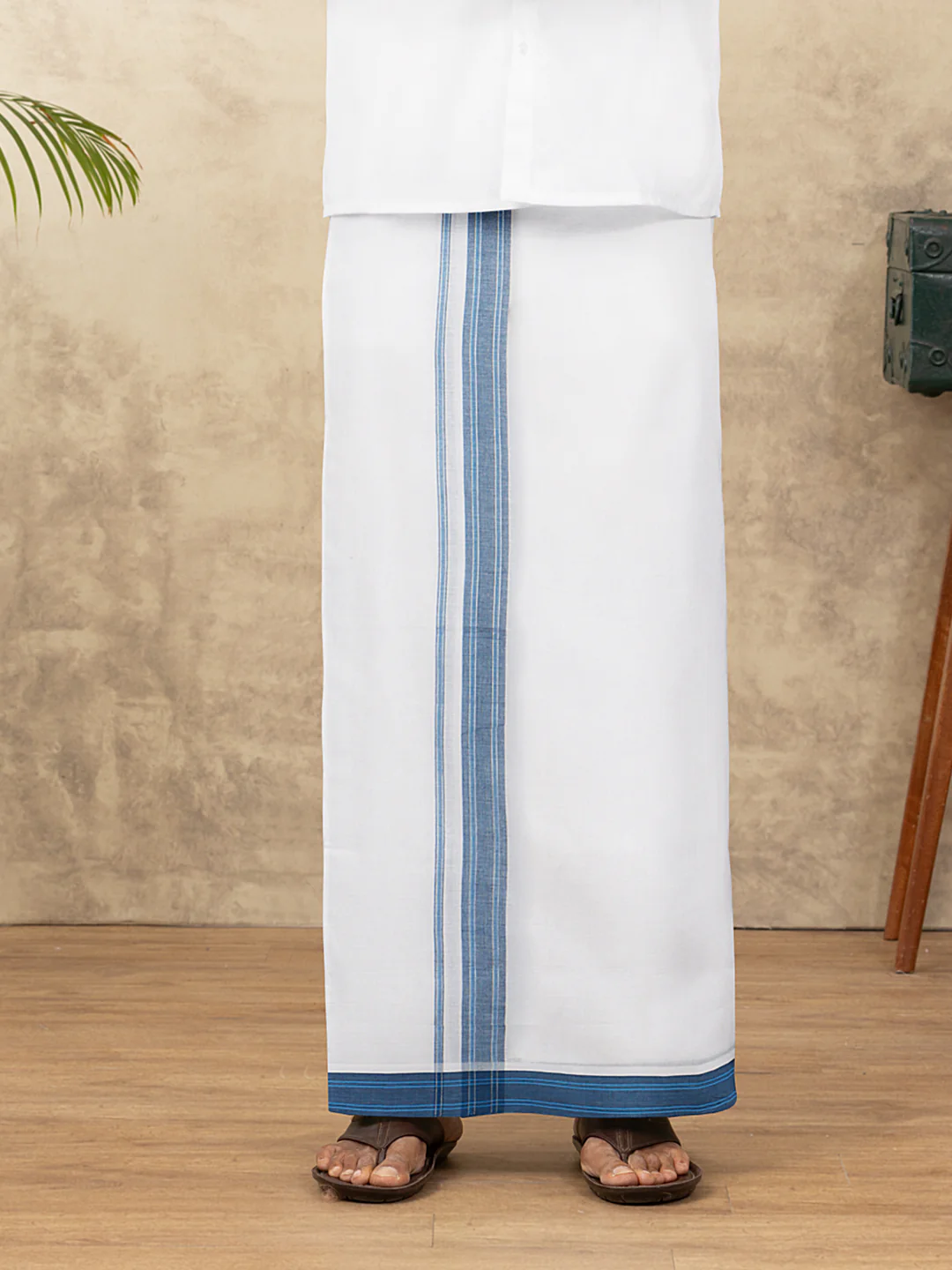Men 100% Cotton Double Layer White Dhoti with Fancy Jari Border EJF21