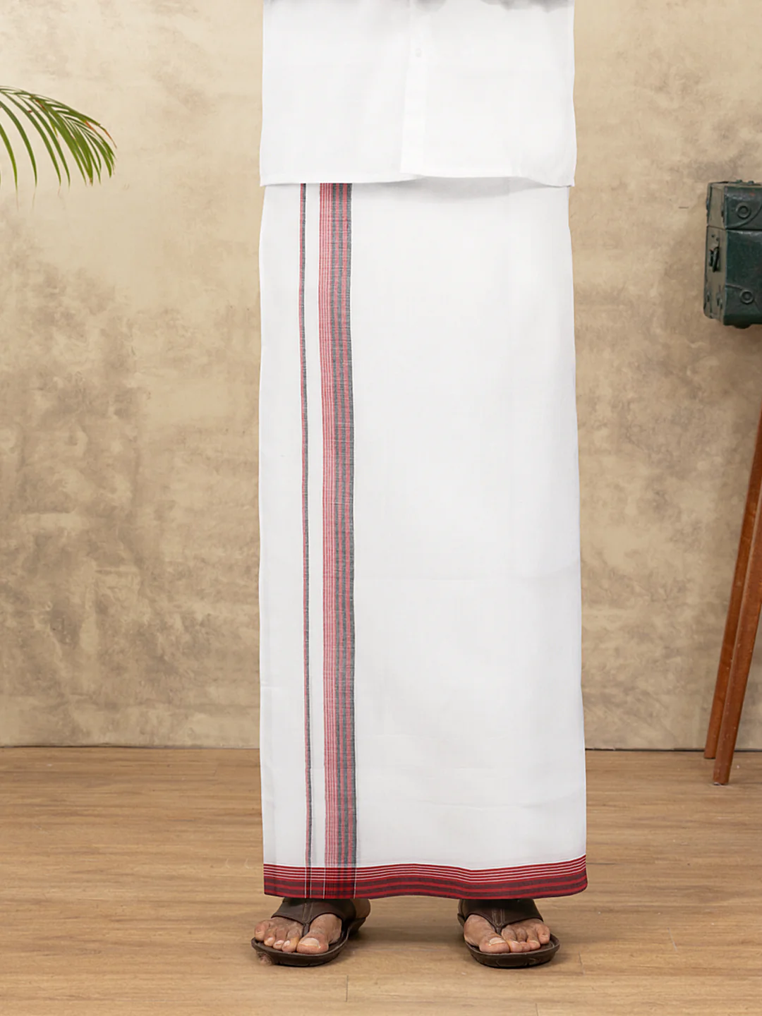 Men 100% Cotton Double Layer White Dhoti with Fancy Jari Border EJF22