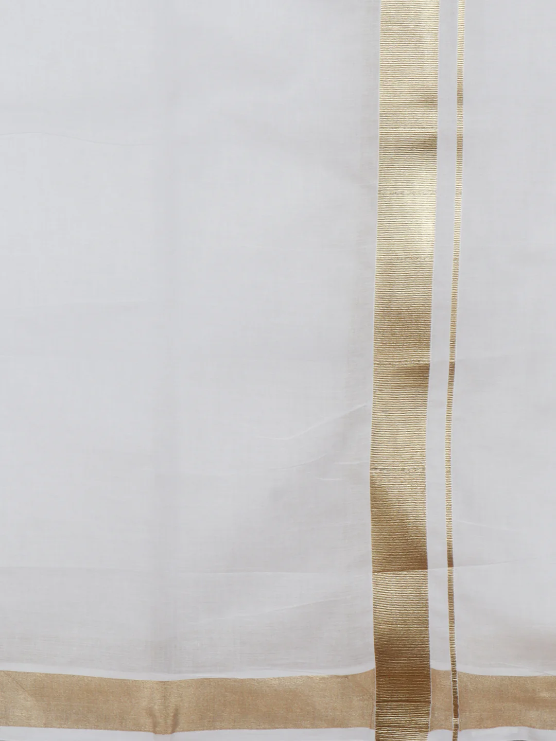 Men 100% Cotton Double Layer White Dhoti with Gold Border - Image 5