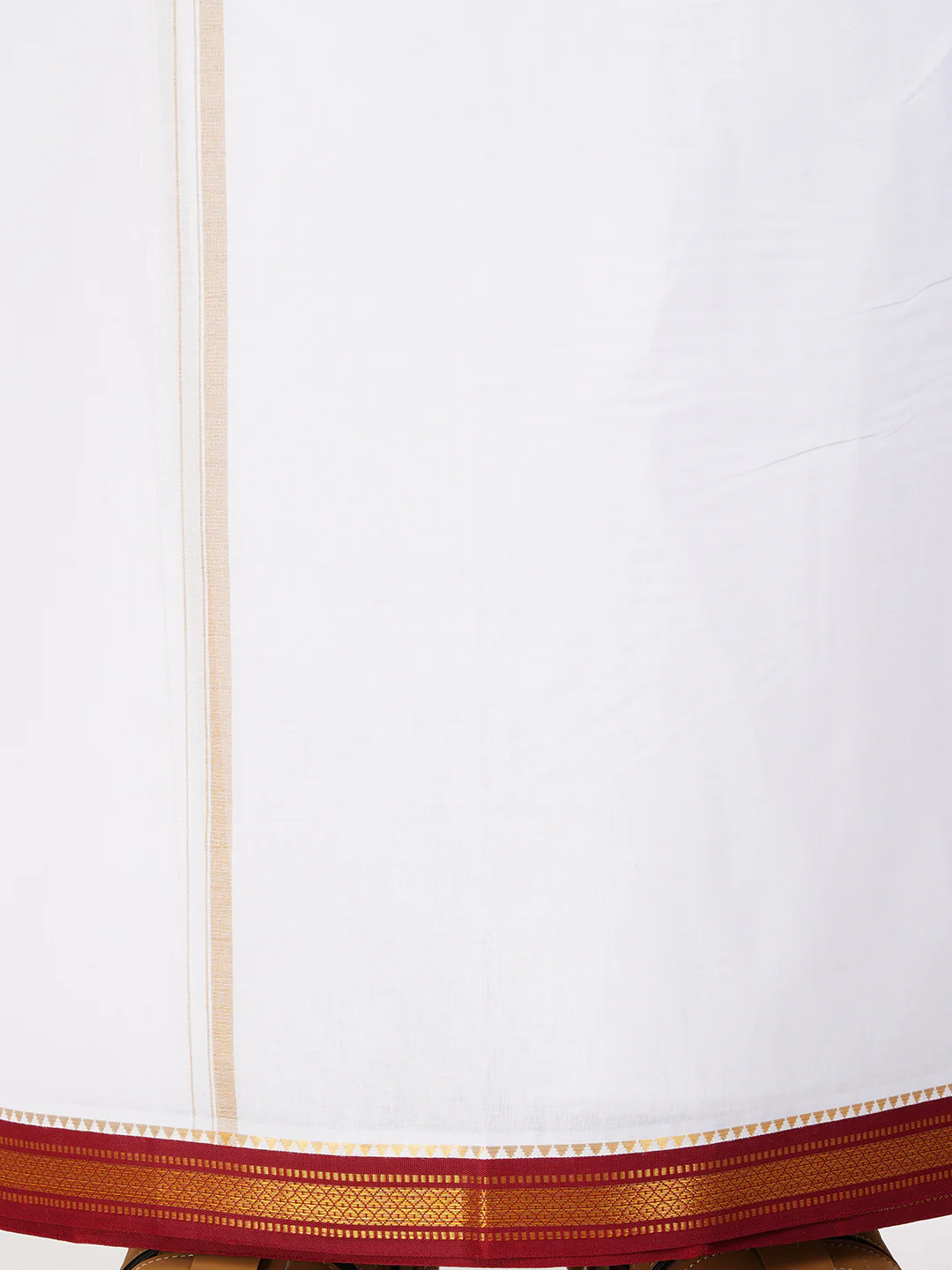Men 100% Cotton Double Layer White Dhoti with Mayilkhan Border Sudharsan - Image 5