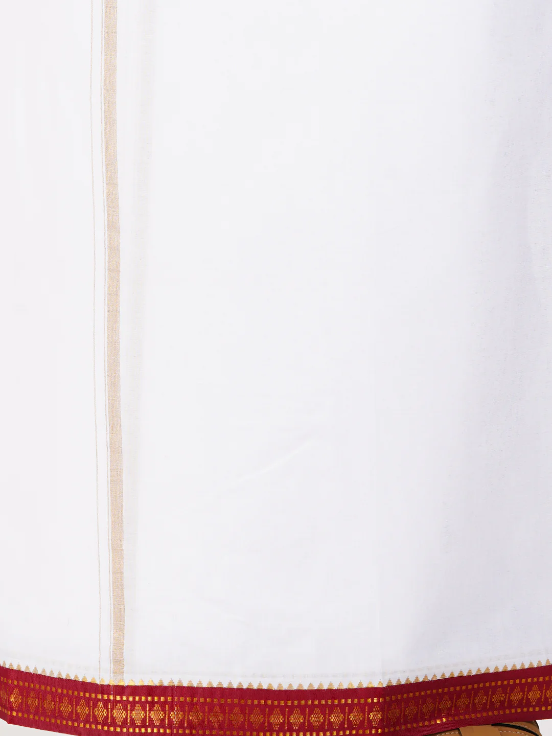 Men 100% Cotton Double Layer White Dhoti with Mayilkhan Border Sudharsan - Image 6
