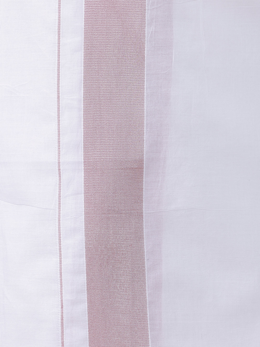 Men 100% Cotton Double Layer White Dhoti with Rose Gold Border - Image 4