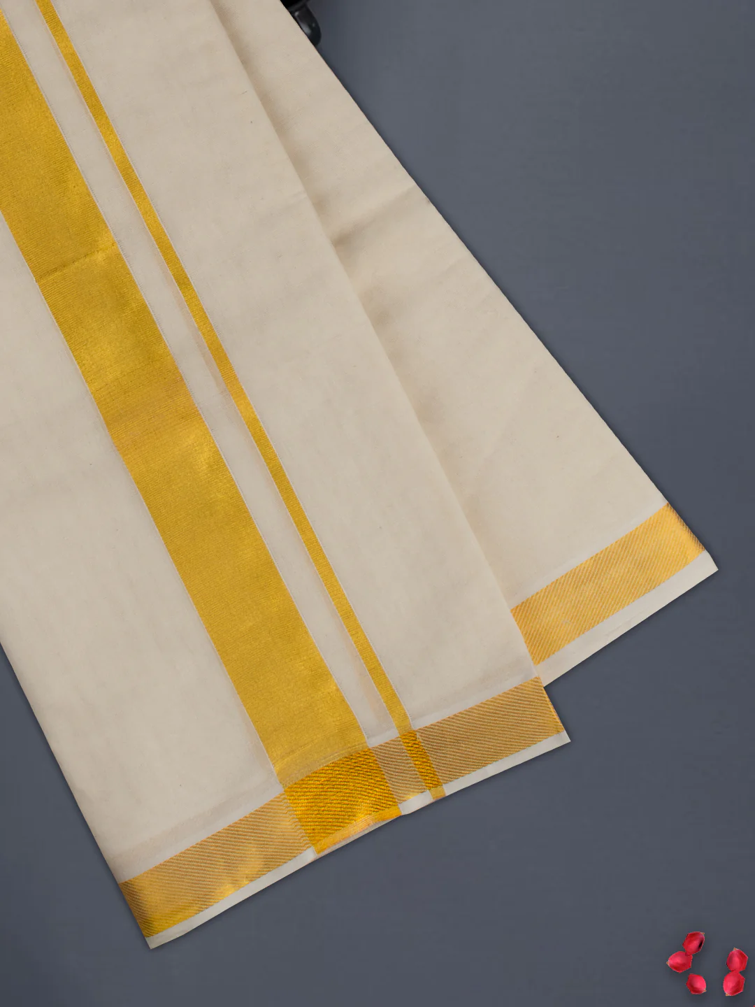 Men 100% Cotton Gold Border Double Dhoti Luxury Club - Image 3