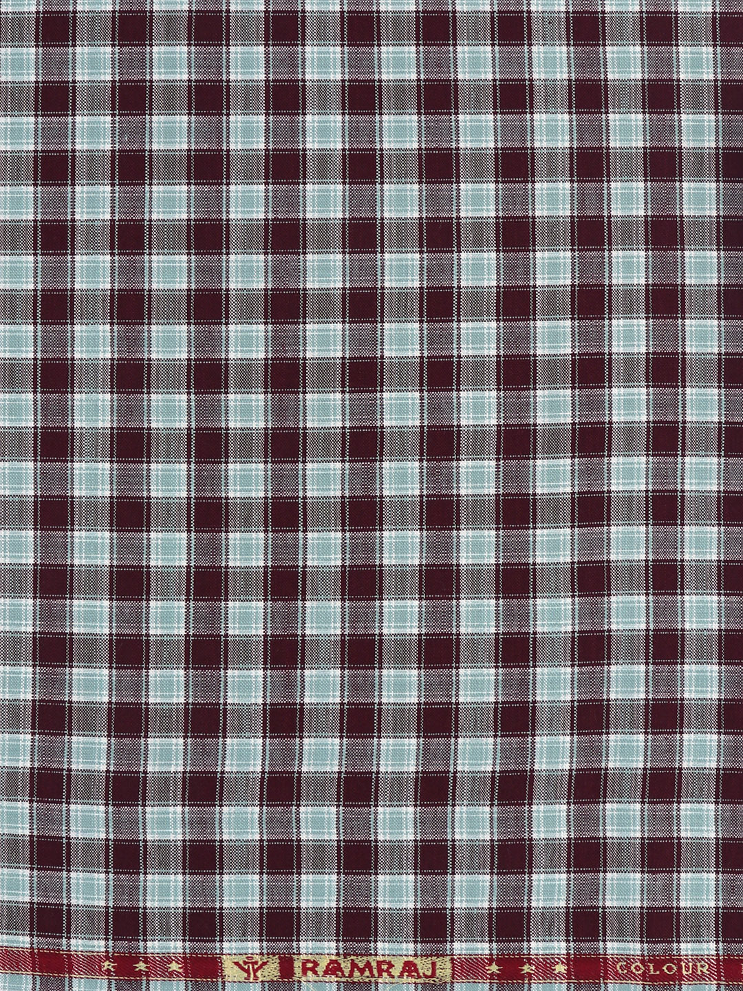 Men 100%Cotton Maroon with Blue Checked Shirt Fabric Reality Cotton - Image 3