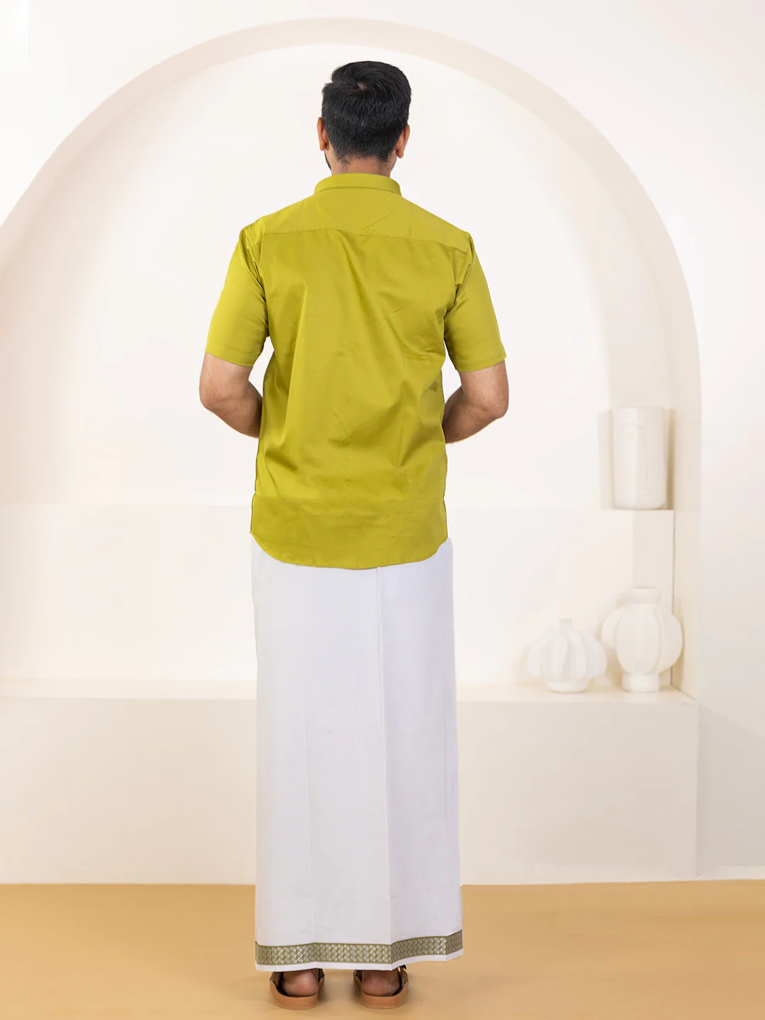 Men 100% Cotton Pesto Shirt and Fancy Border Dhoti Set BT9 - Image 6
