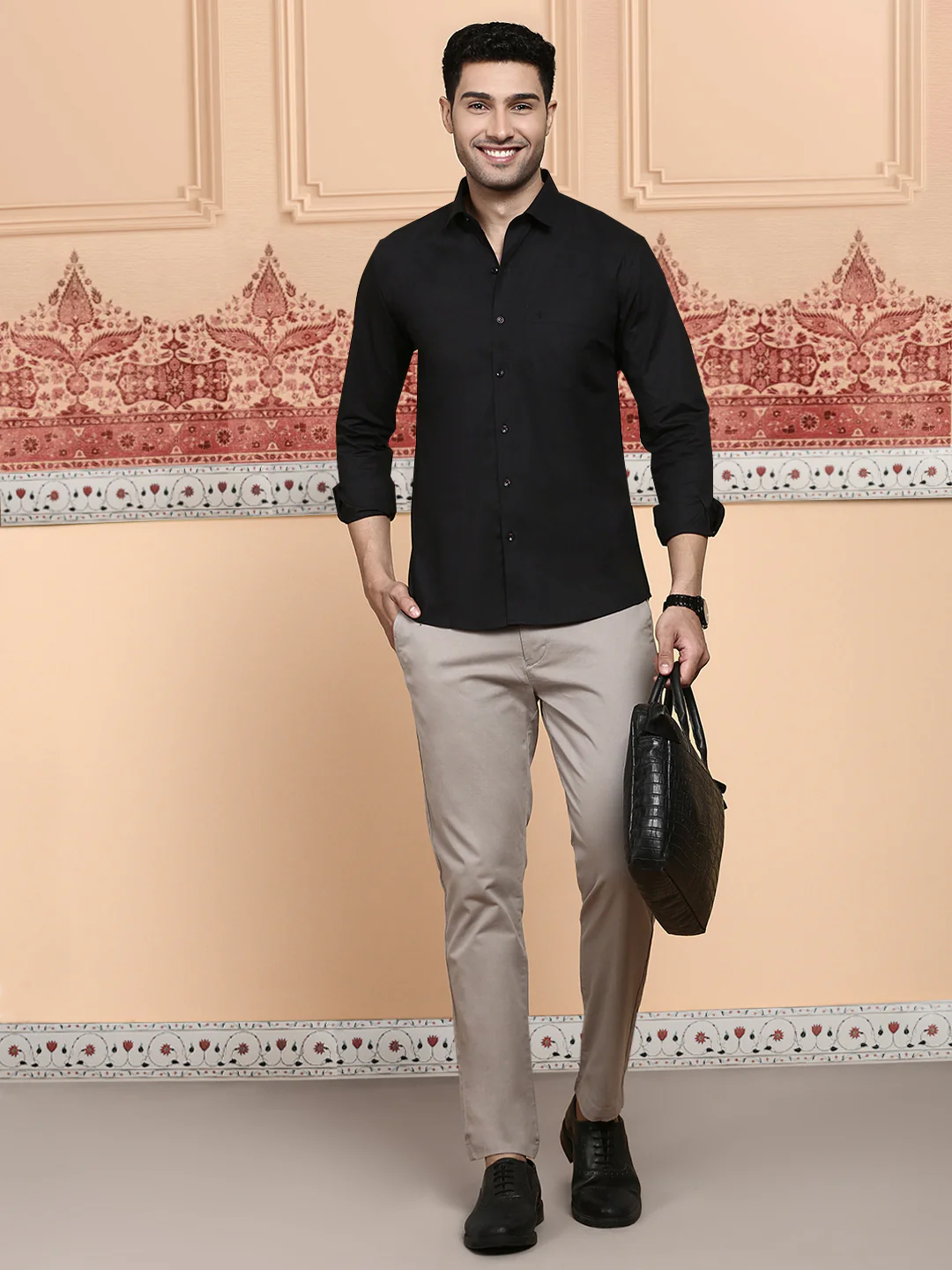 Men 100% Cotton Shirt Classic Black - Image 4