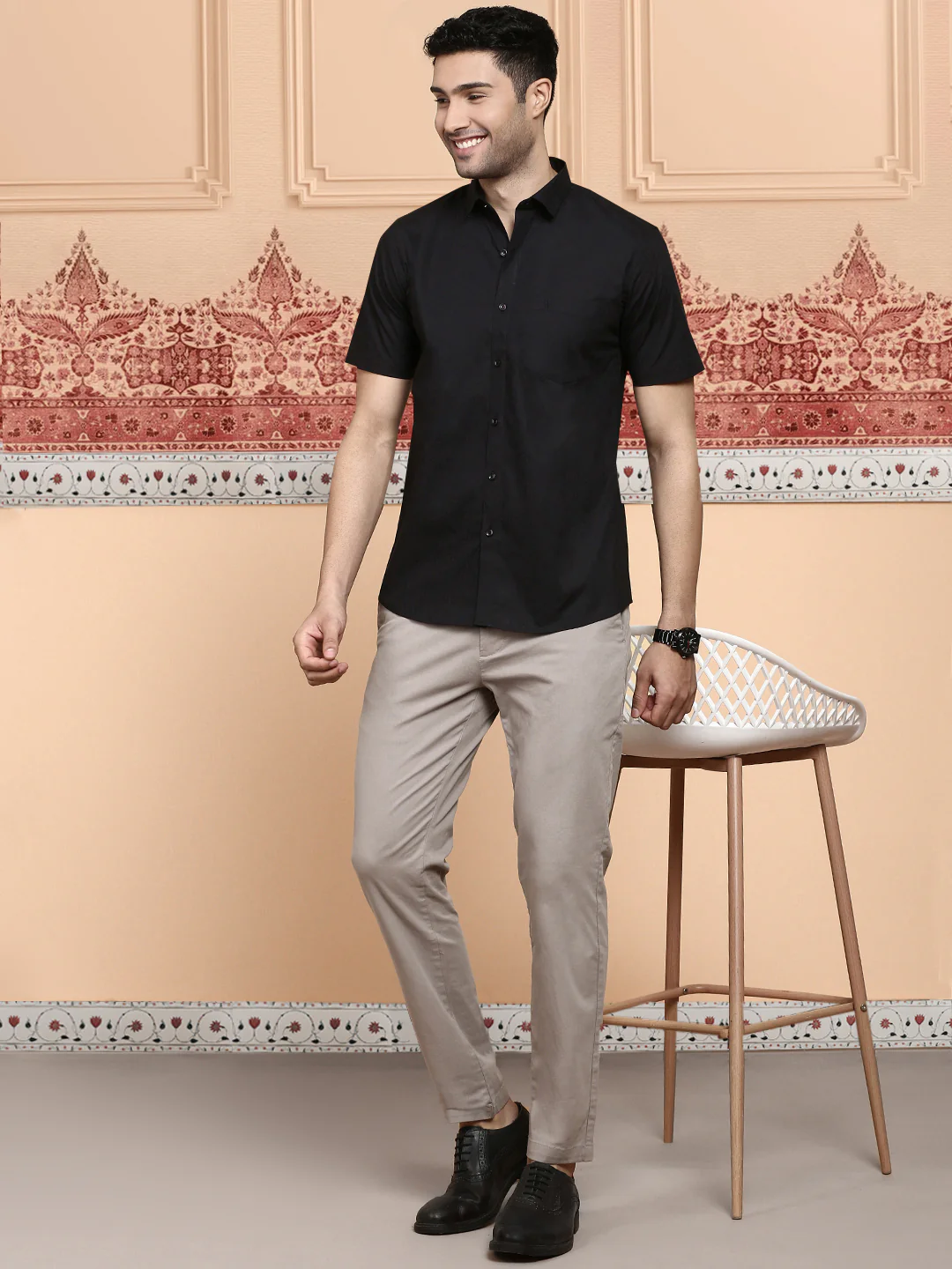 Men 100% Cotton Shirt Classic Black - Image 6